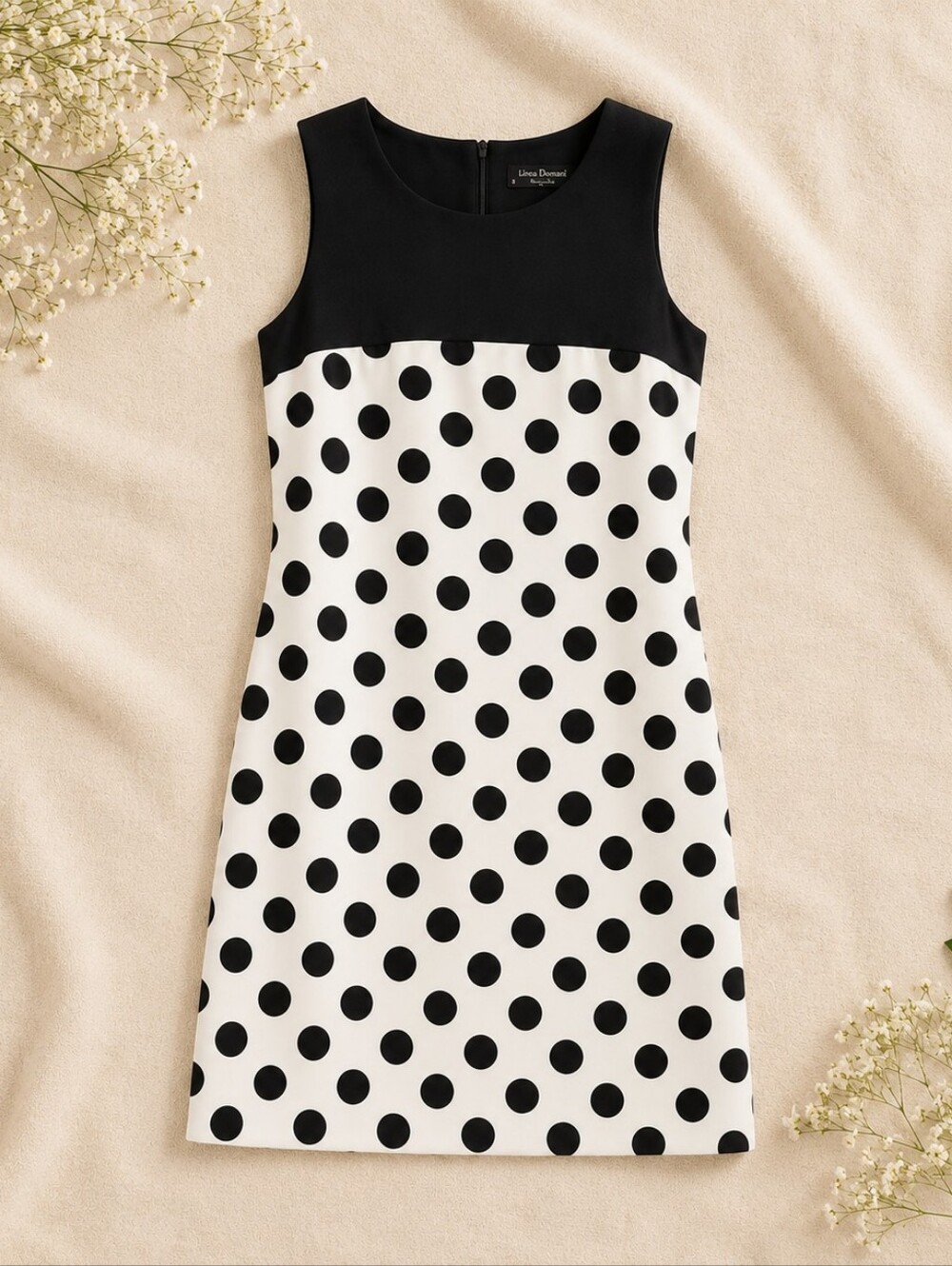 Linea Domani Classy Polka Dot Sheath Dress Black White 8